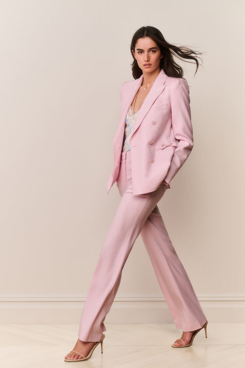 Babe pink wool-blend wide-leg trousers, full-length side view