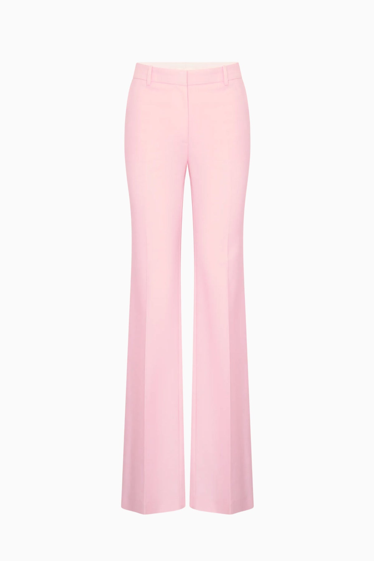 Babe pink wool-blend wide-leg trousers, front view with belt loops