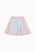 Tiered mini dress skirt in pink and blue floral print