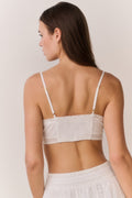 White lace cotton bralette top, racerback style, thin adjustable straps