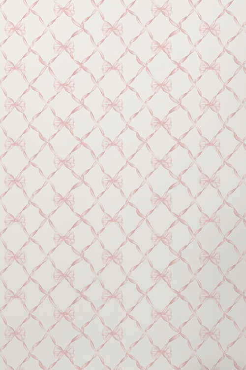 Bow-pattern standard wallpaper in faded primrose on a light background