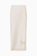 Crepe maxi skirt in alabaster with scalloped lace hem