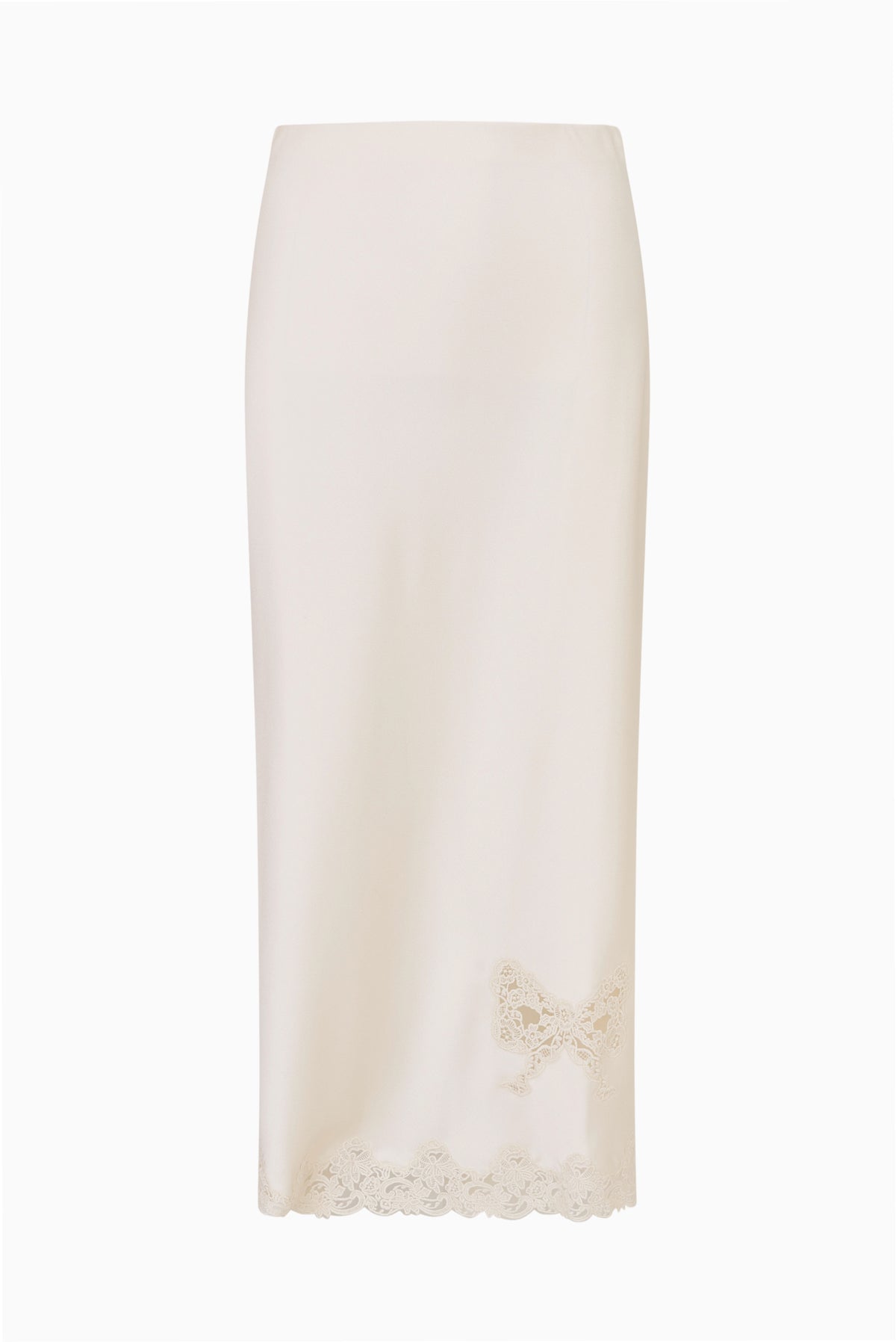 Crepe maxi skirt in alabaster with scalloped lace hem