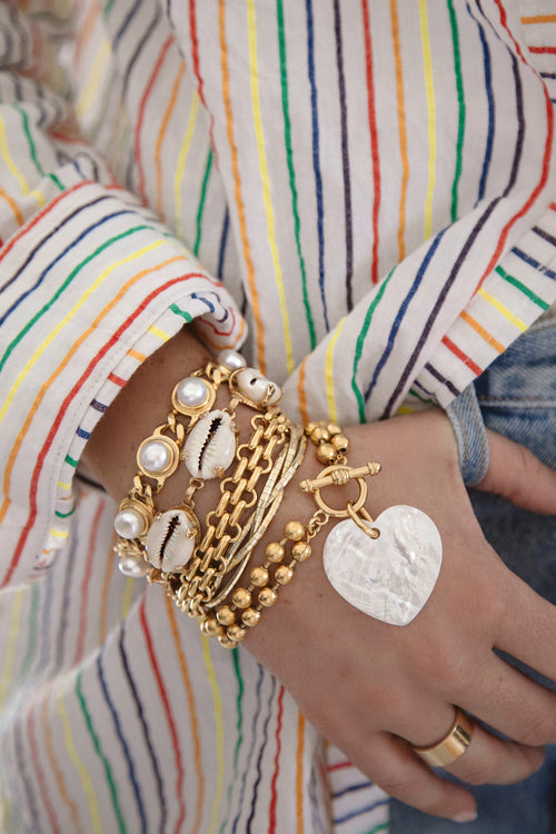 Brinker+Eliza All Summer Long bracelet with gold chain and shell pearl charms