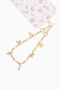 Gold-tone phone card charm chain with anchor, key, and small heart charms