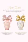 Two perfume bottles with bows: pink travel spray and gold travel spray variants.