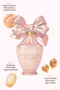 Pink LoveShackFancy fragrance bottle with large satin bow and ingredient labels