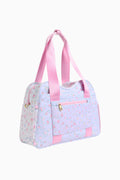 Floral weekender diaper tote with pink handles and front zip pocket