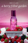 Berry Kiss hair & body mist bottle, berry-pink glass with spray cap