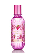 Berry Kiss perfume mist bottle, pink glass with ribbed purple cap