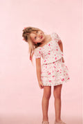 Girls pink ruffle tier skirt with heart and kiss print