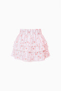 Girls tiered ruffle cherry-print skirt, white with pink accents, multi-layered hem