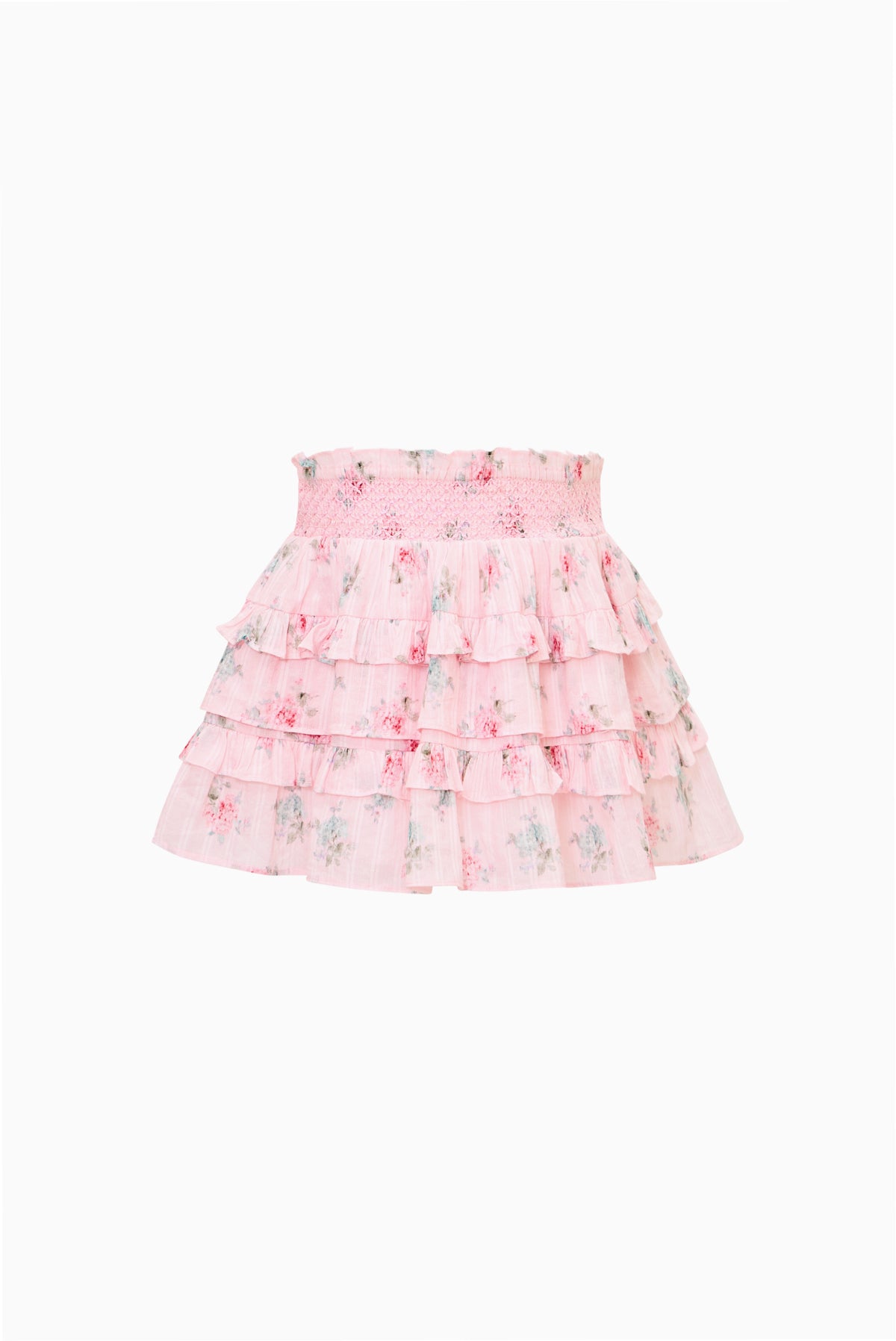 Girls ruffle tier skirt in light pink with pastel print