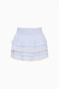 Light blue tiered ruffle cotton skirt with elastic waist