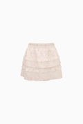 Girls pink tiered ruffle twirl skirt with pastel bow pattern