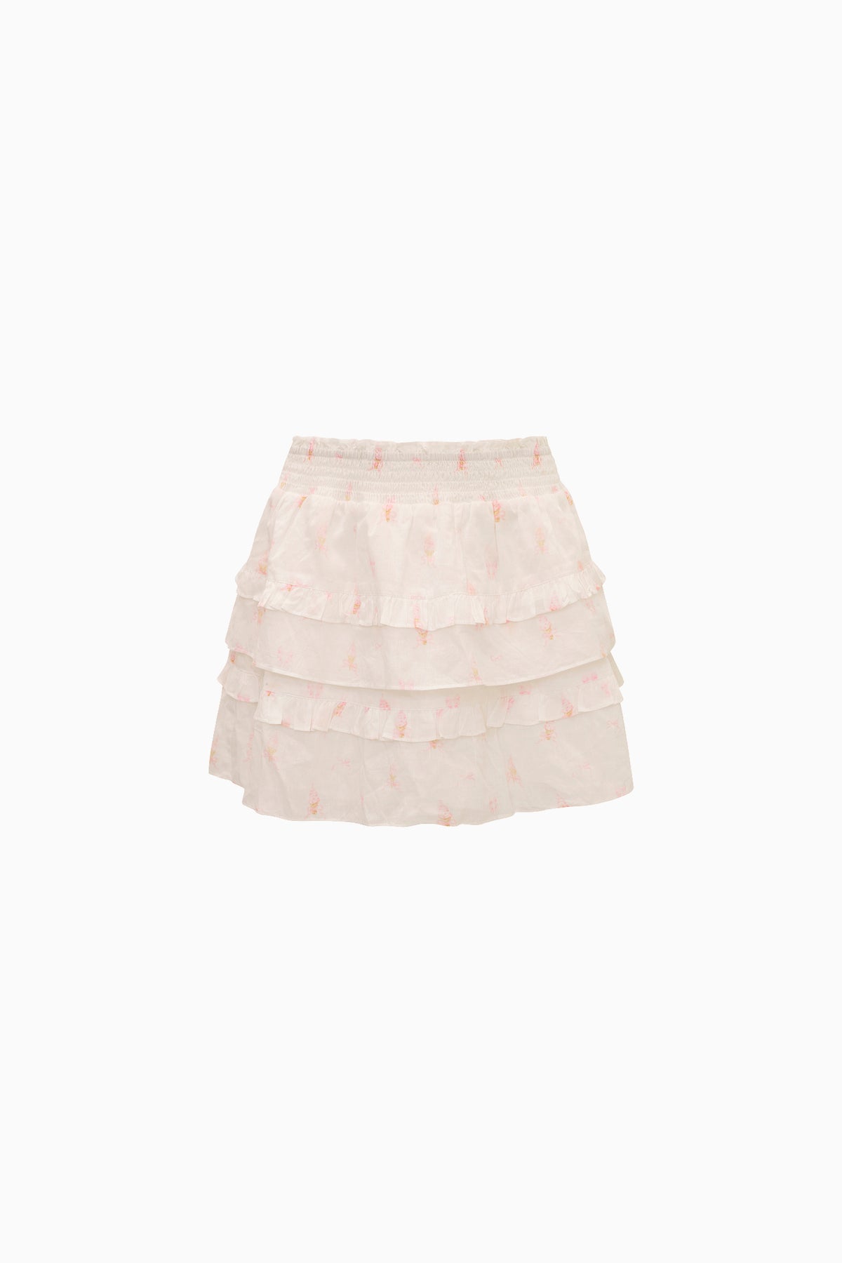 Girls pink tiered ruffle twirl skirt with pastel bow pattern