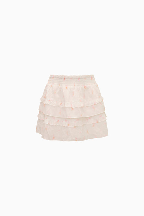 White with small flower print ruffle mini skirt