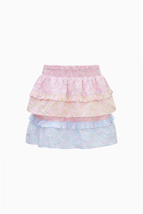 Pastel-colored tiered skirt on a white background