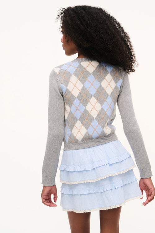 Light blue tiered ruffle cotton skirt with elastic waistband