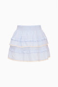 Light blue tiered ruffle skirt with elastic waistband