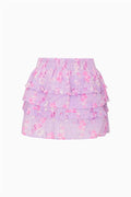 Girls printed tiered ruffle skirt, pink and light blue layers