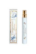 Light blue perfume travel spray with gold cap and 10 mL LoveShack Fancy box