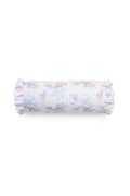 Light blue floral ruffle bolster pillow with gathered frill trim