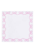 Embroidered linen bow napkin with pink border of bow loops