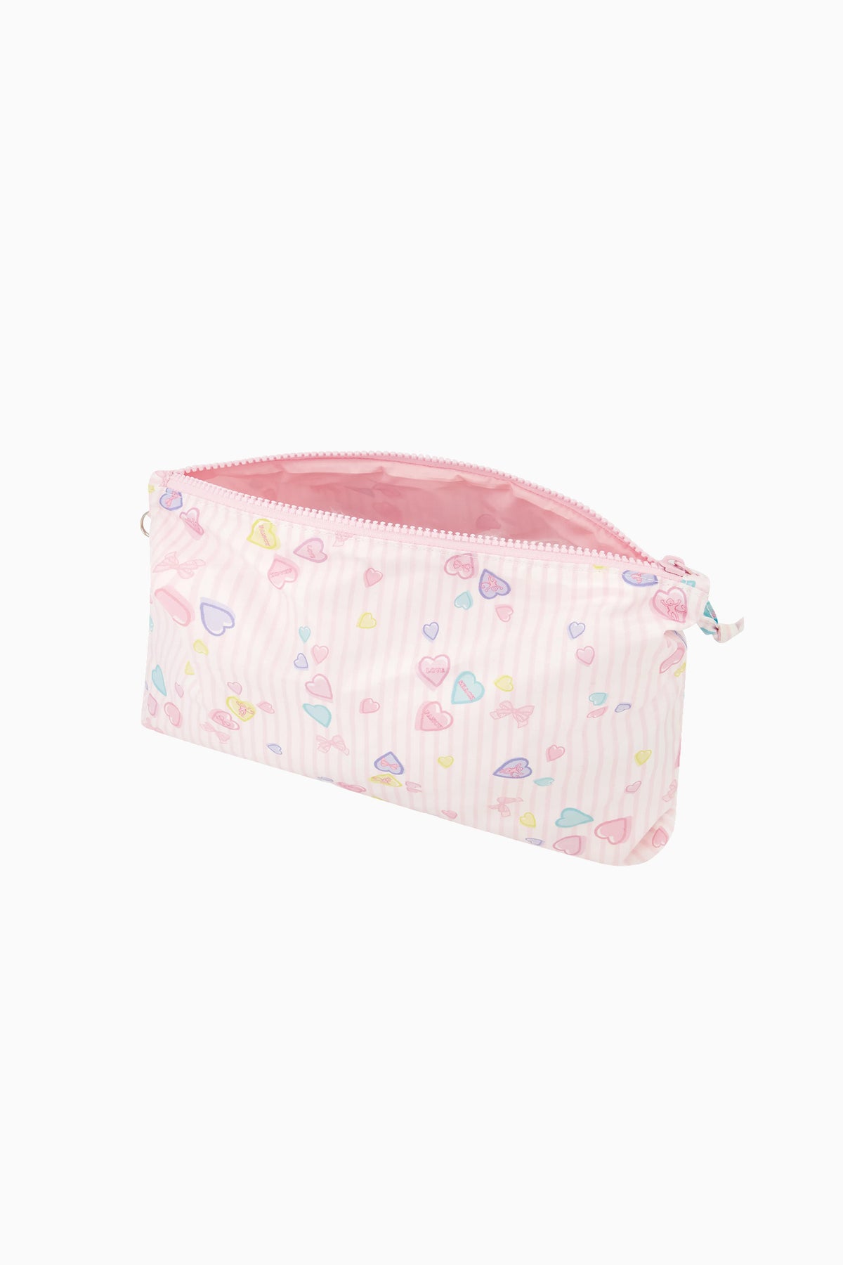 Pastel heart-stripe zip pouch with zipper top and wrist handle