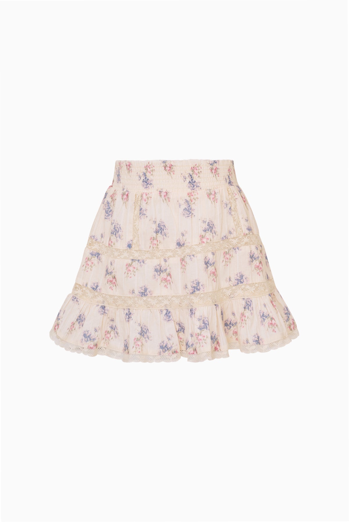 Floral tiered cotton skirt in antique vanilla, flat lay