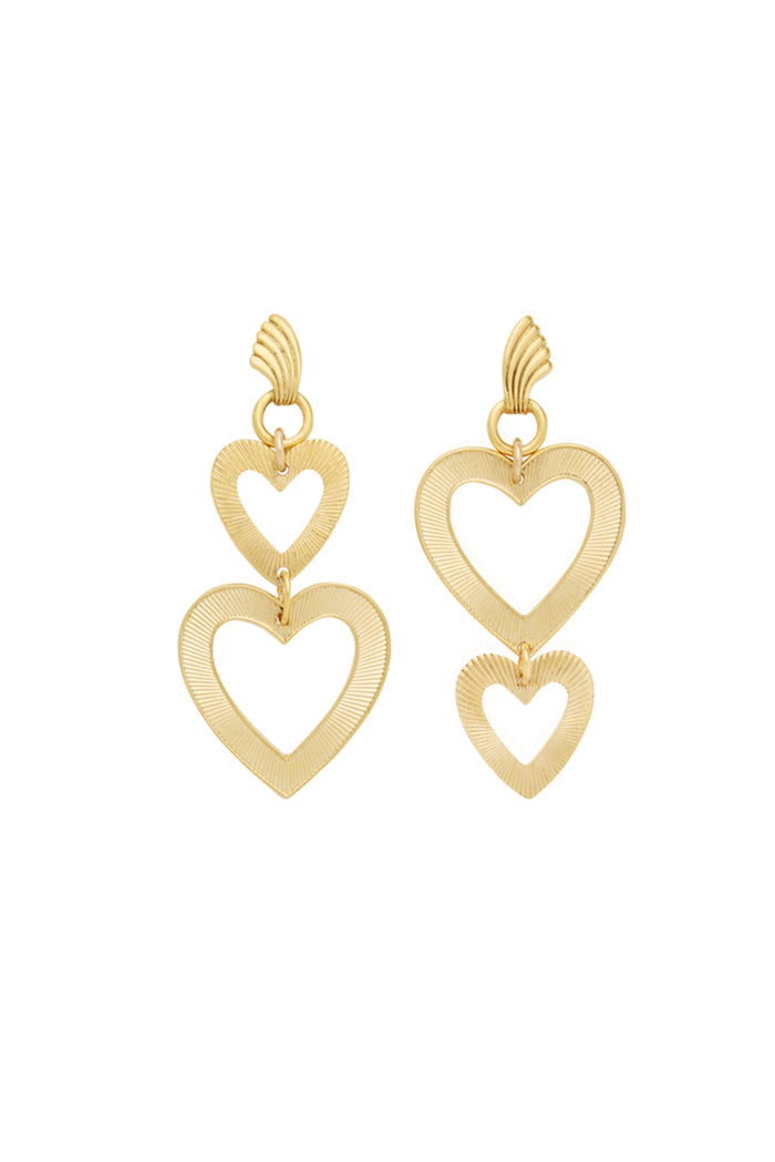 Gold heart drop earrings with three dangling hearts