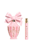 Pink perfume spray bottle with satin bow plus matching travel spray bottle