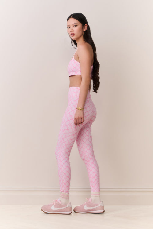Pink printed highland leggings with all-over lattice print and ankle length