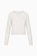 Lightweight cashmere cardigan, diamond white, long sleeves, button-front, cropped