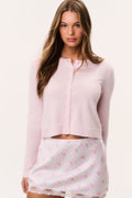 Lightweight cashmere cardigan in pale pink, V-neck button-front, long sleeves