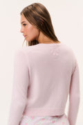 Lightweight cashmere cardigan in pale pink, back bow detail, long sleeves