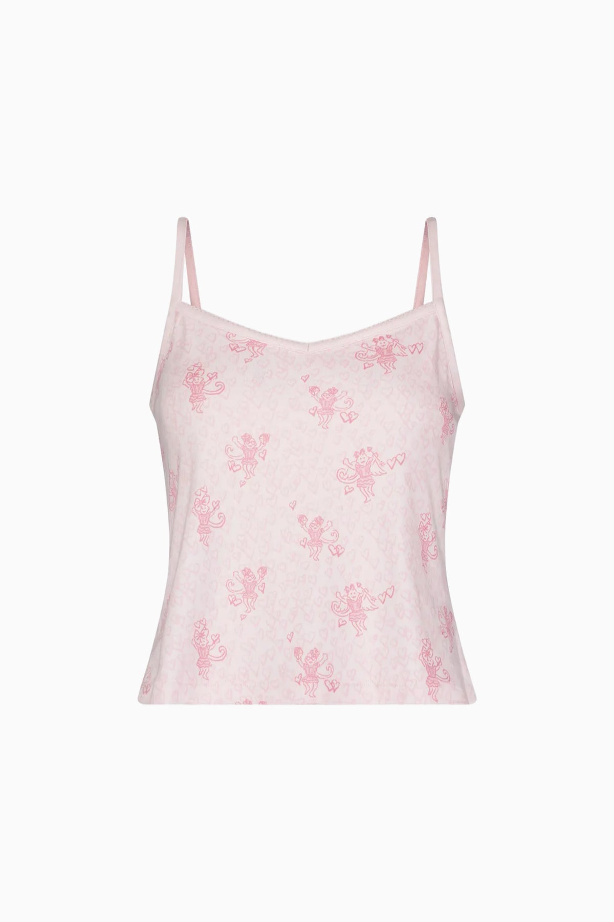 Pink heart-print camisole top with spaghetti straps