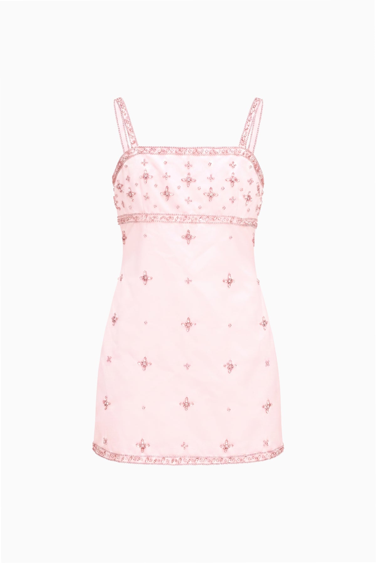 Tween Casslouie mini dress, pale pink, spaghetti straps, allover star print, trim detail
