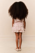 Girls floral ruffle tier dress, sleeveless pink with layered skirt