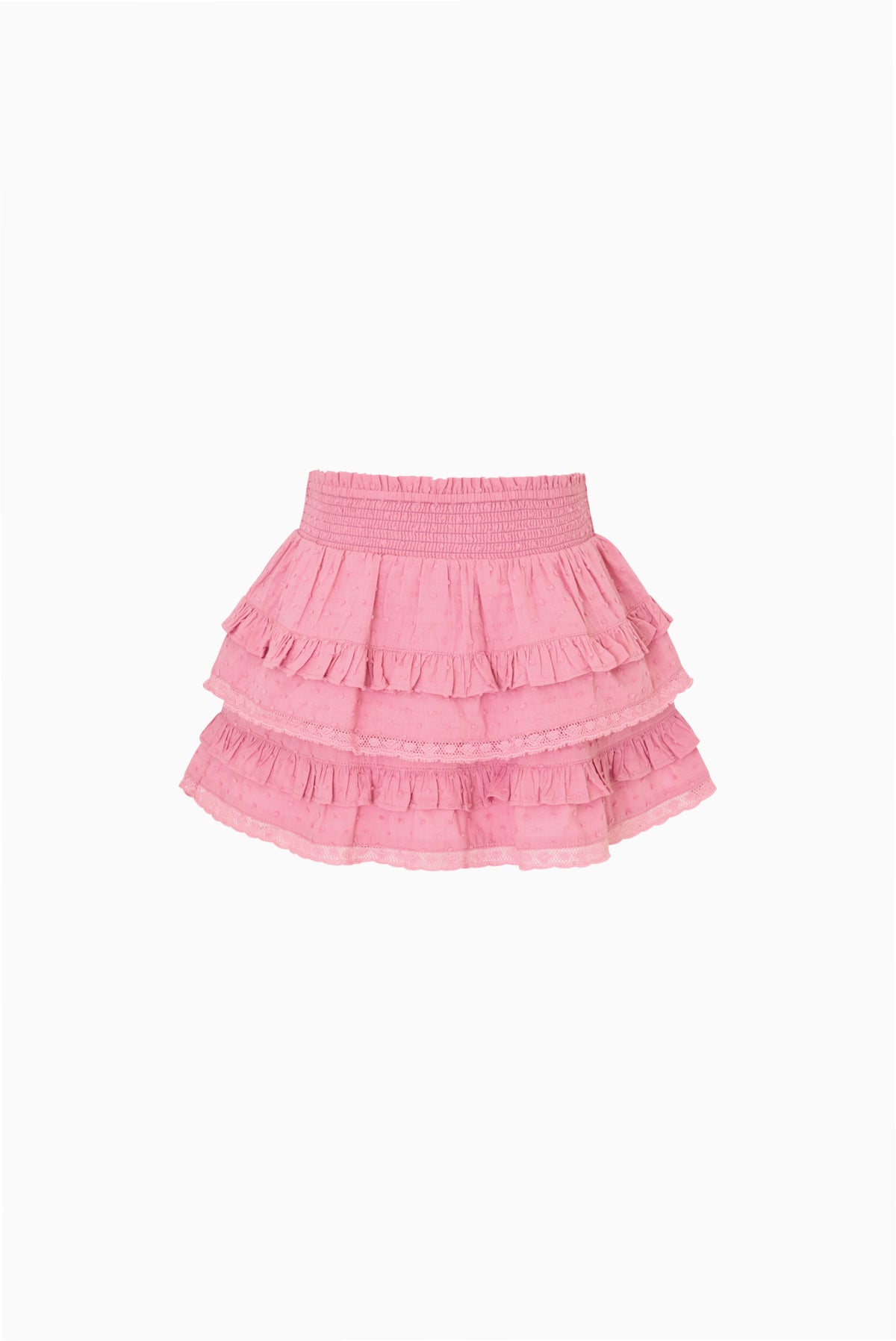 Girls' tiered ruffle skirt with elastic waist, pink rose