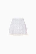 Ivory floral cotton skirt with elastic waist and tiered ruffle hem