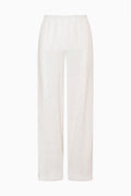 Optic white eyelet linen pants, high-rise wide-leg with embroidered eyelet dots