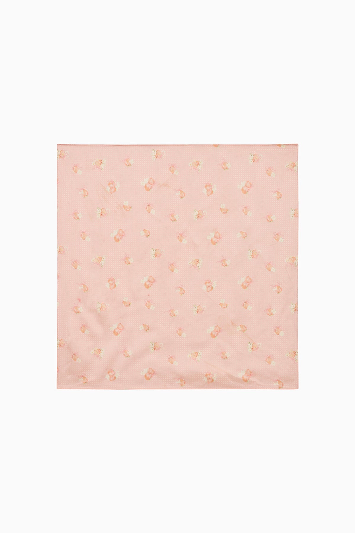 Clem printed cotton head scarf in peach with small bow and flower motifs pattern