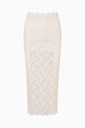 Antique white stretch lace maxi skirt with scalloped elastic waistband
