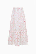 Girls tiered midi skirt with light blue cherry stripe print and ruffled layers