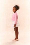 Girls pink wool-cashmere cardigan, textured knit with button placket