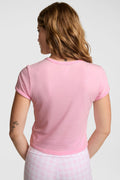Pink cotton baby tee, crew neck, short sleeves, back view