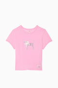 Pink cotton baby tee with sequin unicorn graphic