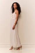 Cream sheer maxi dress with bow detail bodice and spaghetti straps