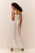 Cream sheer maxi dress with open back and banded strap detail